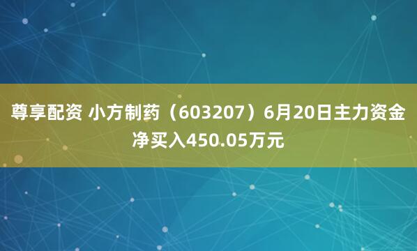 尊享配资 小方制药（603207）6月20日主力资金净买入450.05万元